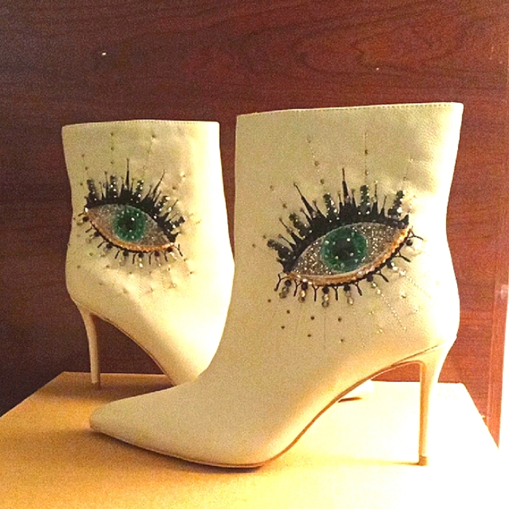 Kurt Geiger Ankle Boots with Eye Design Jeweled  Beaded & Embroidered